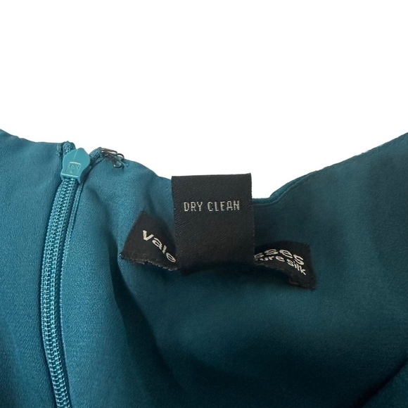 Valerie Stevens Pure Silk Teal Floral Dress with Ruffled Neckline Size 14 - Picture 6 of 10
